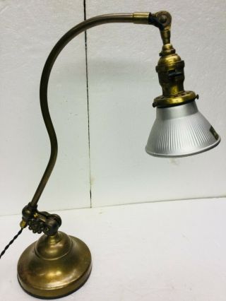 Antique Oc White Lamp,  Brass Adjustable Desk Task Work Lamp,  Permaflector Shade