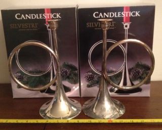 Vintage Pair Solid Silver Plate Candlestick Candle Holders Church Altar Gothic