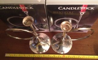 Vintage Pair Solid Silver Plate Candlestick Candle Holders Church Altar Gothic 4