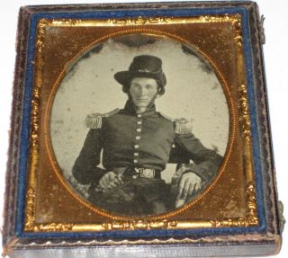 Civil War Period Ambrotype,  Officer In A Hardee Style Hat.
