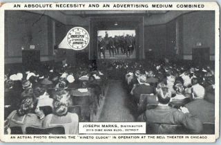 Vintage Chicago Advertising Postcard " Kineto Clock " Movie Theatre Interior 1930s
