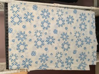 Vintage Fabric Flocked Blue White Checkered Daisy Flower Semi Sheer 2 Yards