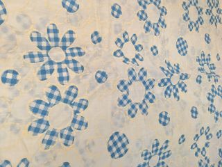 Vintage Fabric Flocked Blue White checkered Daisy Flower Semi Sheer 2 yards 2