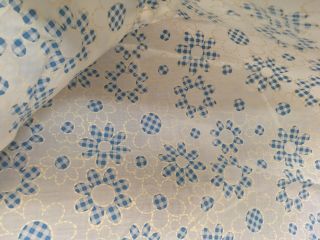 Vintage Fabric Flocked Blue White checkered Daisy Flower Semi Sheer 2 yards 4