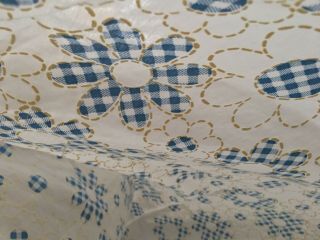 Vintage Fabric Flocked Blue White checkered Daisy Flower Semi Sheer 2 yards 5