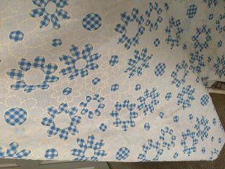 Vintage Fabric Flocked Blue White checkered Daisy Flower Semi Sheer 2 yards 6