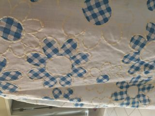 Vintage Fabric Flocked Blue White checkered Daisy Flower Semi Sheer 2 yards 7