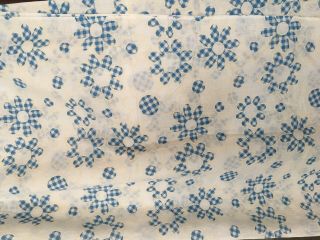 Vintage Fabric Flocked Blue White checkered Daisy Flower Semi Sheer 2 yards 8