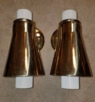2 Vintage Mcm Mid Century Pierced Brass Diffuser Cone Wall Fixture Light Sconces