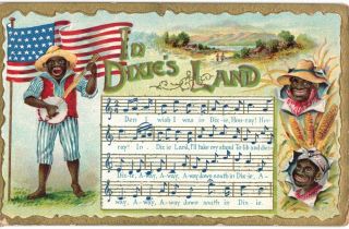Black Americana Us Flag Banjo Dixie Sheet Music 1910