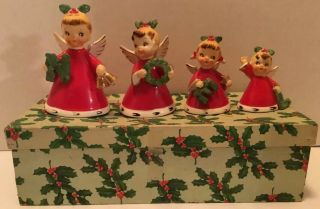 Vintage Napco Christmas Noel Angel Bells 1956 Set Of 4
