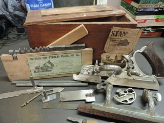 Vintage Stanley Combined Plow & Beading 45 Plane With Cutters & Box
