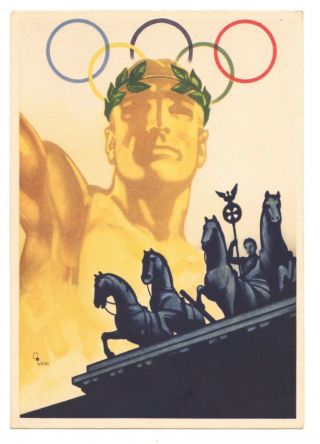 1936 Berlin Germany Olympics Picture Postcard Athlete & Horses Xf