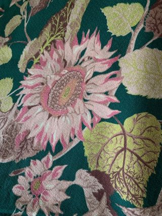 Pink Sunflower Barkcloth 4 Yards Pristine,  Vintage Midcentury Curtains