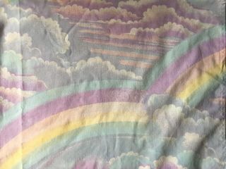 Vintage 80s Pastel Rainbow Clouds Sky Twin Flat Sheet Fairy Kei Purple Blue Pink