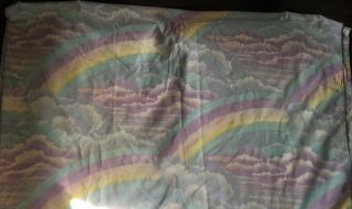 Vintage 80s Pastel Rainbow Clouds Sky Twin Flat Sheet Fairy Kei purple Blue Pink 2
