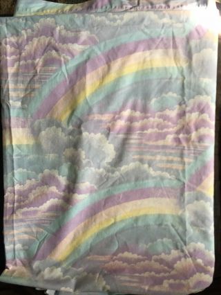 Vintage 80s Pastel Rainbow Clouds Sky Twin Flat Sheet Fairy Kei purple Blue Pink 3