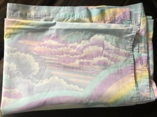 Vintage 80s Pastel Rainbow Clouds Sky Twin Flat Sheet Fairy Kei purple Blue Pink 4