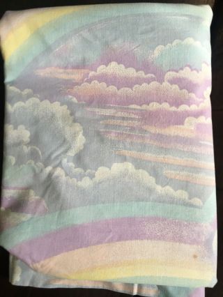 Vintage 80s Pastel Rainbow Clouds Sky Twin Flat Sheet Fairy Kei purple Blue Pink 5