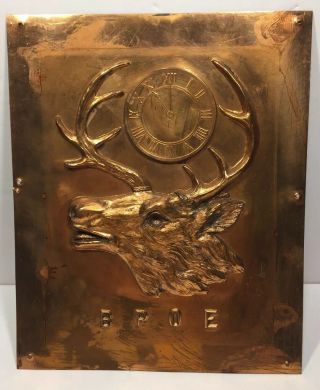 Antique Hammered Copper Repousse Bpoe Elks Club Plaque