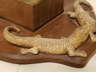 Vintage Alligator Crocodile Inkwell Set Wood Brass Unique 4