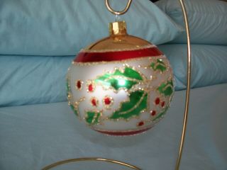Christopher Radko " Holly Ribbons " Ball Christmas Ornament