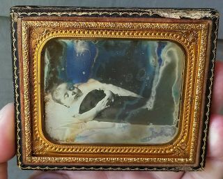 Post Mortem Child In Bed Sixth 1/6 Plate Daguerreotype Photo Infant Baby
