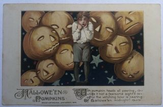 Winsch 1913 Halloween Pumpkins Vintage Postcard