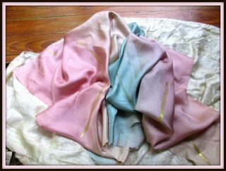 GORGEOUS LUSH VINTAGE FRENCH PURE SILK OMBRE DESIGNER FABRIC GOLD GILTED PAINT 4