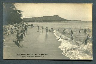 Hawaii,  On The Beach At Waikiki,  Un,  Ray Jerome Baker Rp,