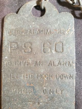Circa 1860 Brass Fire Alarm Box Key Fob J Key Fire Department FDNY Rare 3