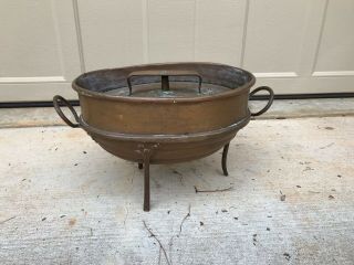 Vintage Antique Copper Two Handled Pot,  Boiler,  Mold With Feet