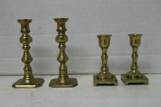4 (2 Pair) Vintage Brass Small Taper Candle Sticks (3 - 3/4 " Tall & 3 " Tall)