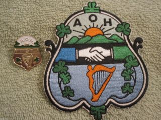 Ancient Order Of Hibernians Member Pin/patch Set Irish Harp & Shamrock Aoh
