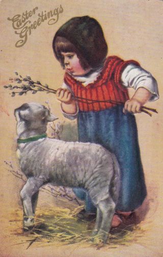 Little Girl And Lamb,  Easter Greetings,  00 - 10s