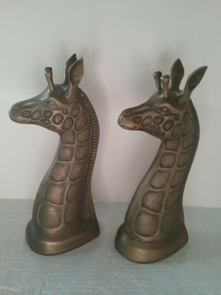 Two Vintage 8 Inch Mid Century Modern 1950s Brass Giraffe Bookends Statues