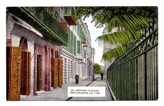 Saint Anthonys Alley Orleans Louisiana Postcard Linen St Louis Cathedral