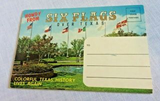 1966 Six Flags Over Texas Postcard Folder 12 Views Skull Island Sky Hook More