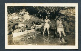 Samoa,  Topless Women Bathing,  Naked Children & Outrigger,  Un,  Rp,