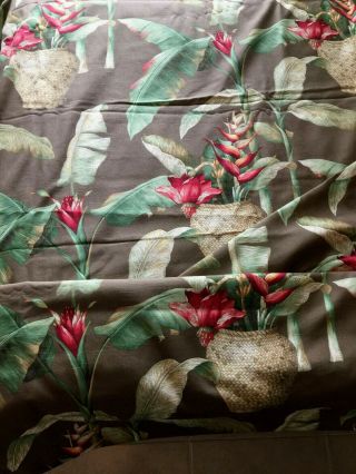 Vintage P Kaufmann Upholstery Fabric Brown Pink/red Flower Island Hawaiian Tiki