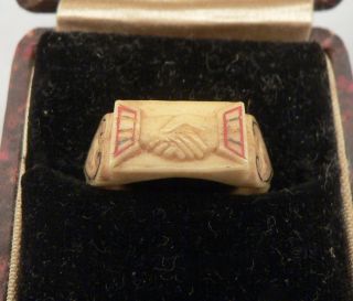Antique Victorian Fede Ring Hand Carved Bone Heart And Hands Sz6.  25 Love Promise