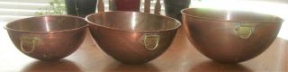 Set Of 3 Vintage Copper Mixing Bowls Made In Korea
