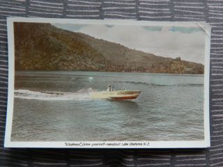 Vintage Postcard " Albatross " Drive Yourself Runabout Speedboat Lake Okataina Nz