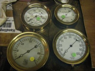 4 Antique Brass Pressure Gauges All Together