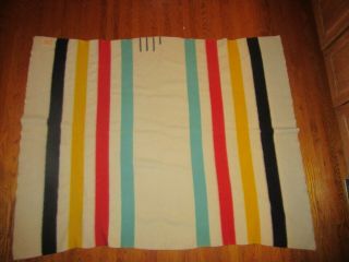 Vtg Hudson Bay Wool 3.  5 Point Blanket,  Bright Colors 76 " X 63 "