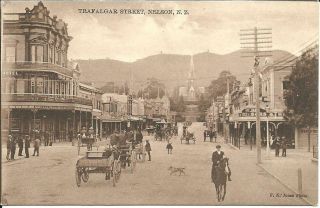 Trafalgar Street,  Nelson,  N.  Z.  (sepia Printed Postcard) C1910