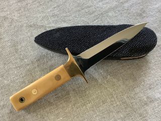 Vintage 1980’ Al Mar Fang 1 5001 Seki Japan Boot Dagger Knife W/ Ray Skin Sheath