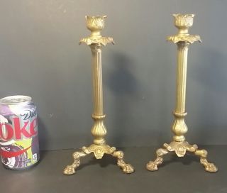 vintage brass candelabras candlesticks lion clawfoot 10.  5 