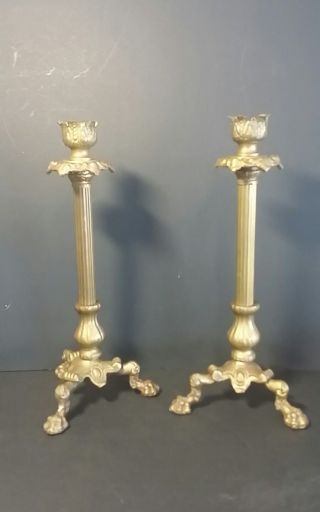 vintage brass candelabras candlesticks lion clawfoot 10.  5 