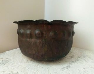 Antique Hand Hammered Large Copper Planter Flower Pot Ornate